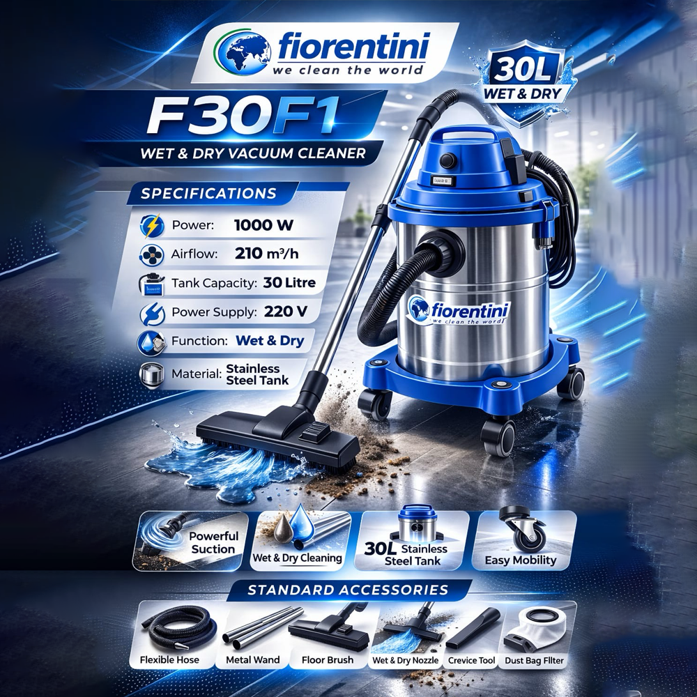 Fiorentini HydroClean F30F1 – 1000W Wet & Dry Vacuum Cleaner