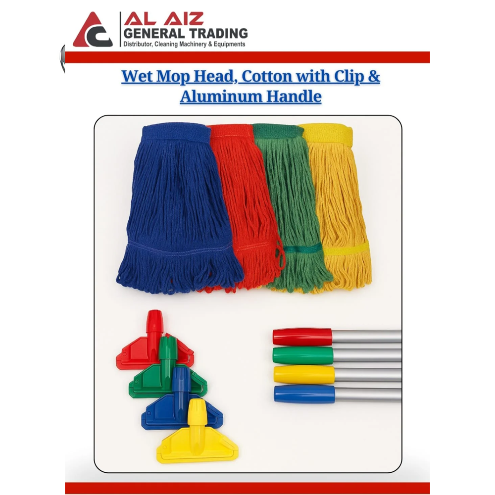 Wet mop head, cotton with clip and aluminum handle